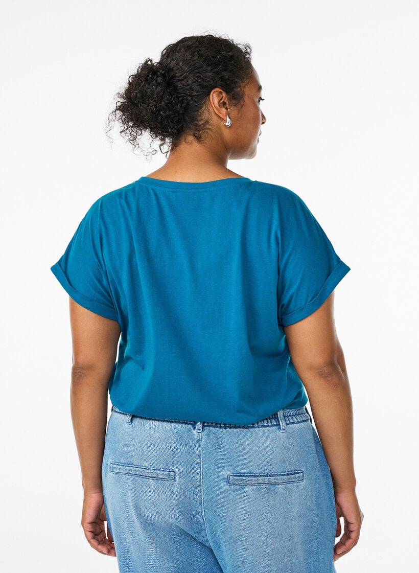 T-shirt met korte mouwen van katoenmix, Blauw, Model image number 2