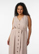 Mouwloze gestreepte midi jurk in linnen en viscose, Beige, Model image number 2