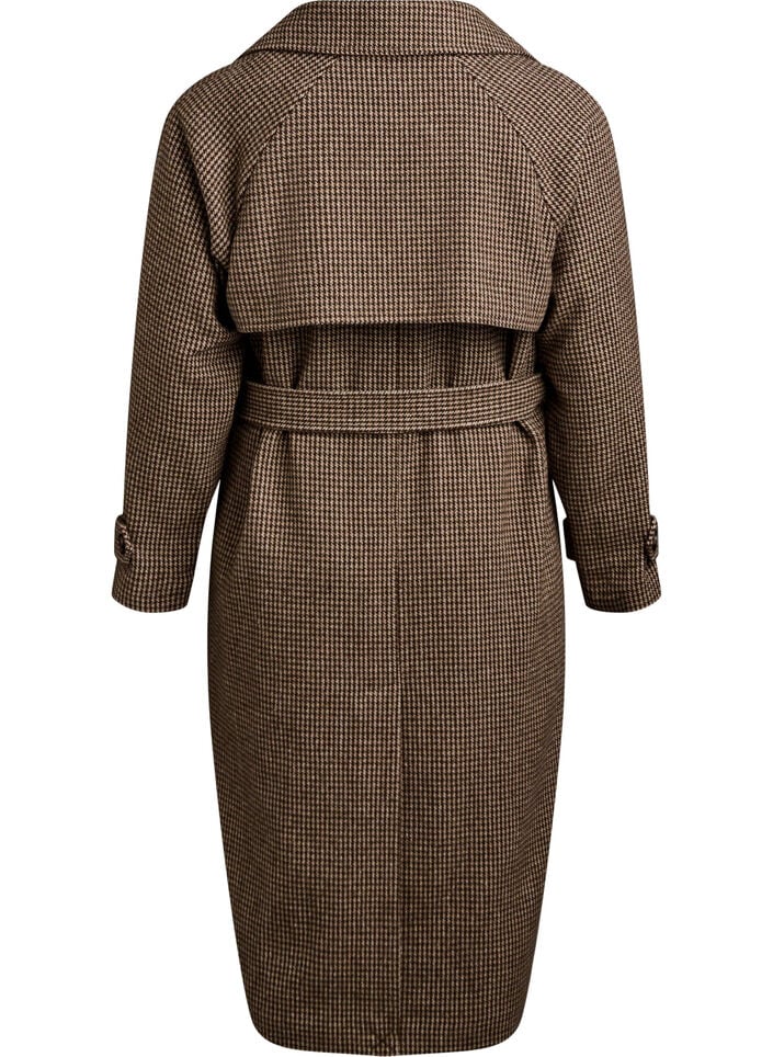 Geruite mantel met riem, Brown Check , Packshot