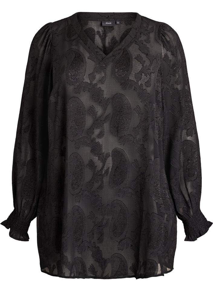 Tunic met paisleytextuur en lange mouwen, Zwart, Packshot image number 0