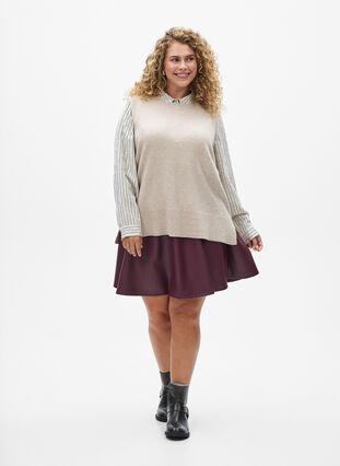ZizziGebreid vest met geribbelde randen, Simply Taupe Mel., Model image number 2