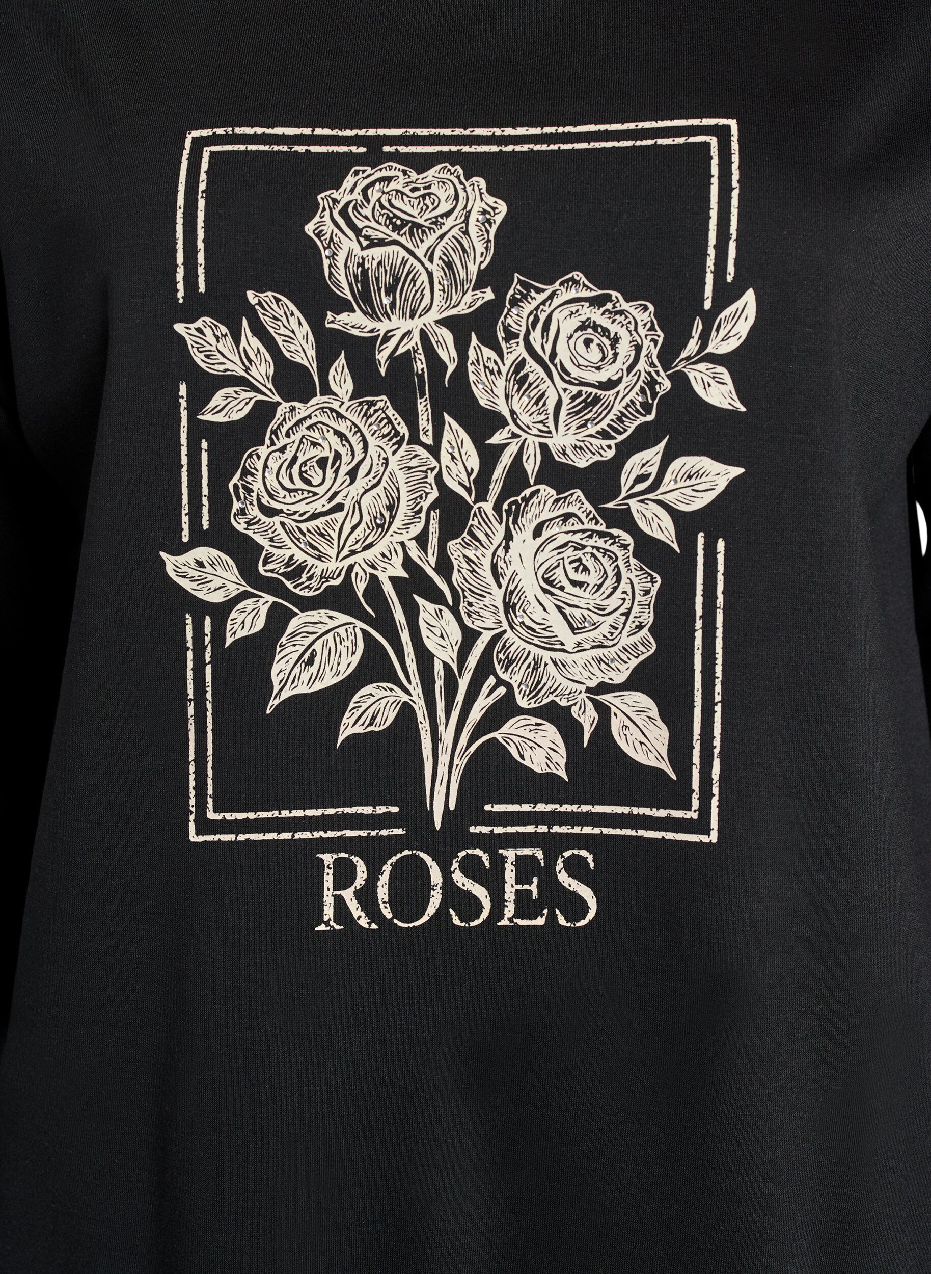 ZizziSweatshirt met rozenprint en strassteentjes, Zwart, Packshot image number 2