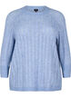 Luchtige knit blouse met 3/4 mouwen en opengewerkt patroon, Blauw, Packshot image number 0