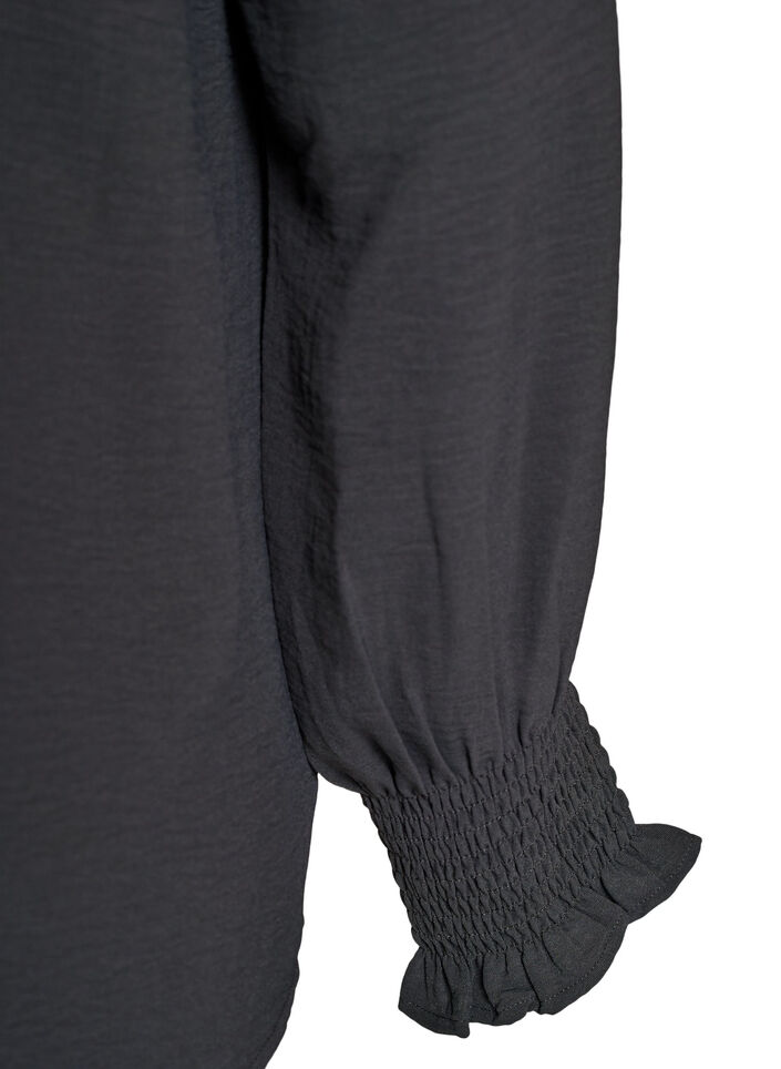 Blouse met smockmanchetten en V-hals, Grijs, Packshot image number 3