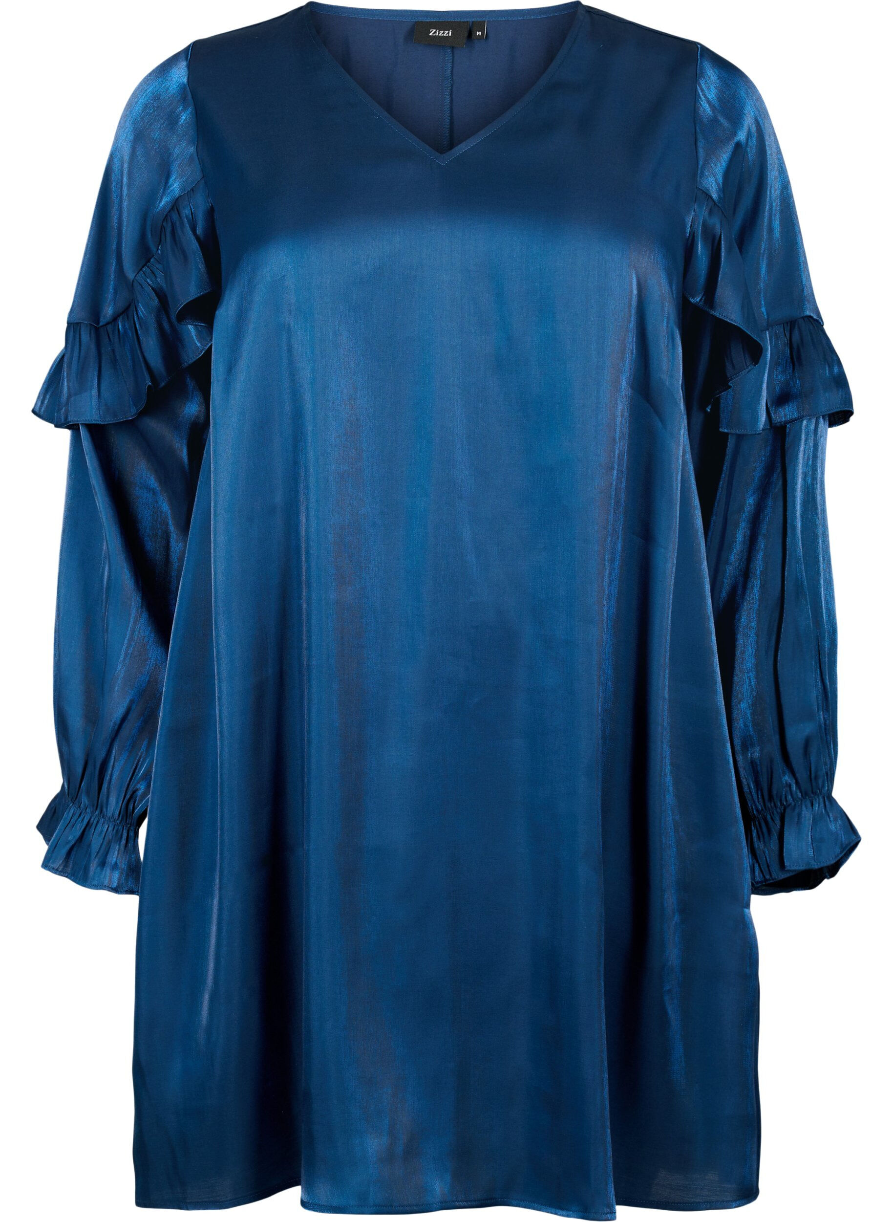 Viscose jurk met V-hals en ruches