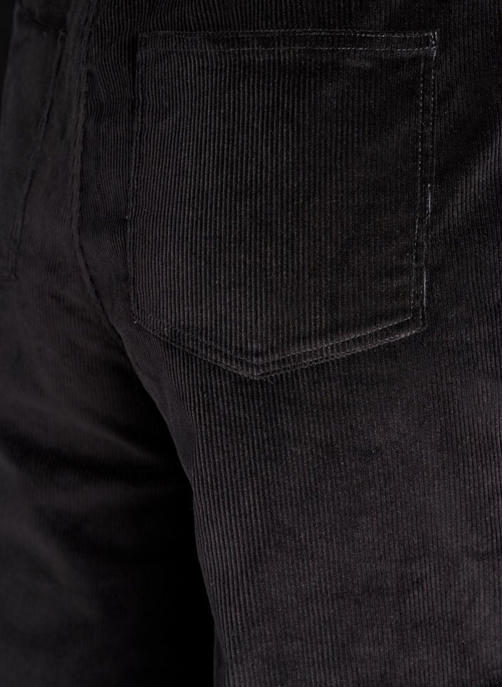 Hoog getailleerde ribcord broek met wijde pijpen, Zwart, Packshot