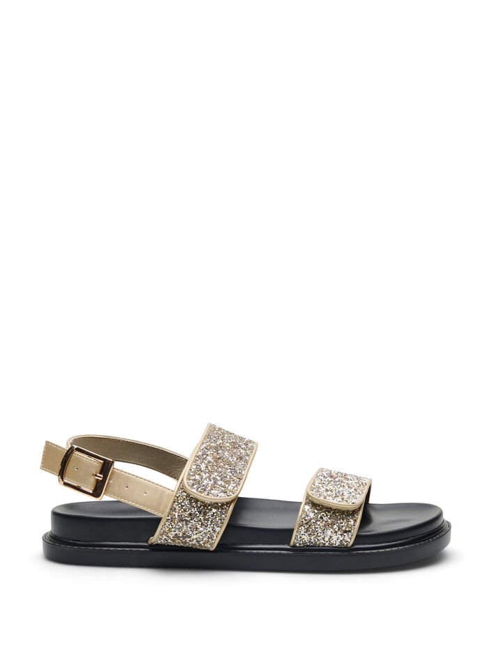 Wide fit - Glitter sandaal met klittenbandsluiting, Golden Glitter, Packshot