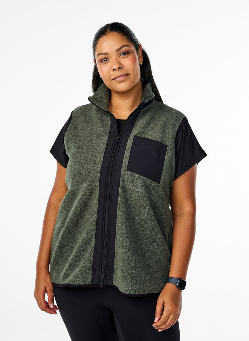 Sportieve teddy bodywarmer met zakken, Thyme, Model