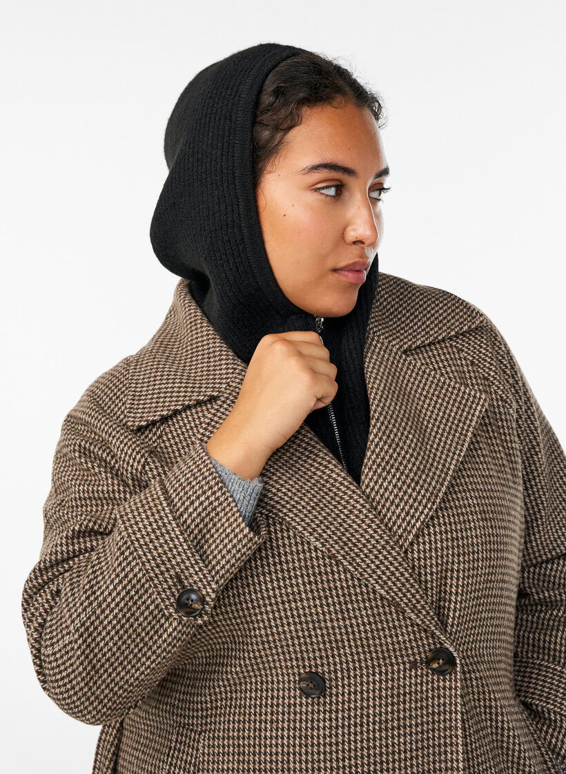 Ribgebreide balaclava met ritssluiting, Zwart, Model image number 1