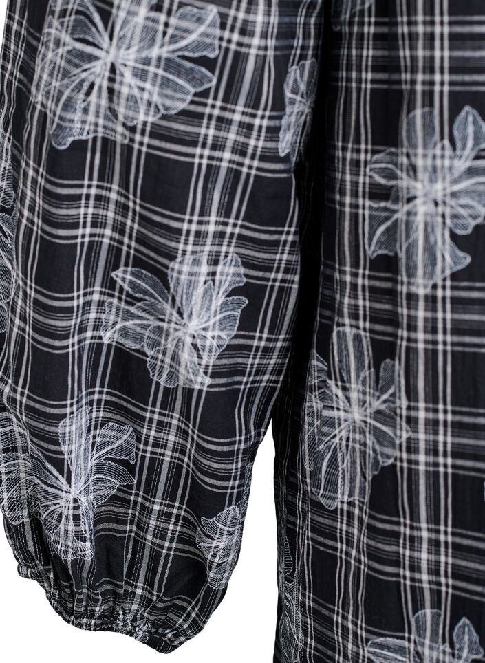 Korte jurk met ruitjes en bloemenprint, Zwart, Packshot image number 3