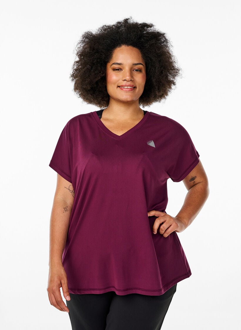 Losvallend sport T-shirt met V-hals, Grape Wine, Model