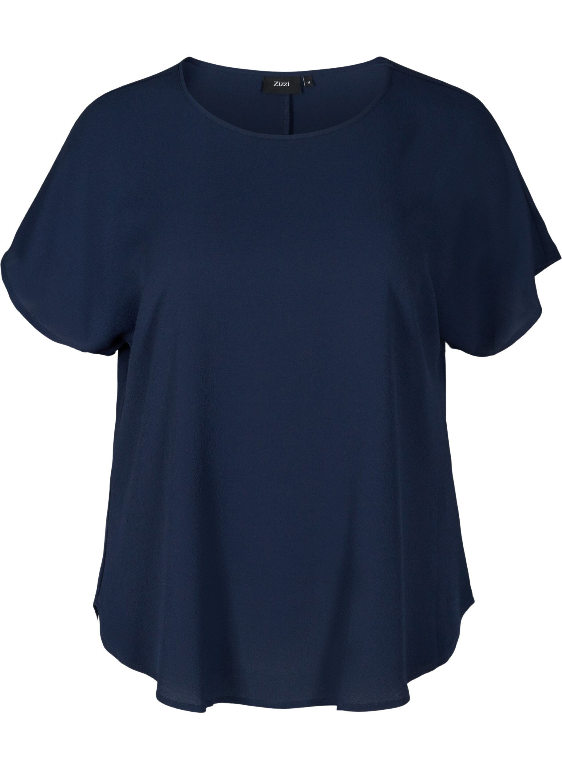 ZizziBlouse met korte mouwen en een ronde halslijn, Blauw, Packshot image number 0
