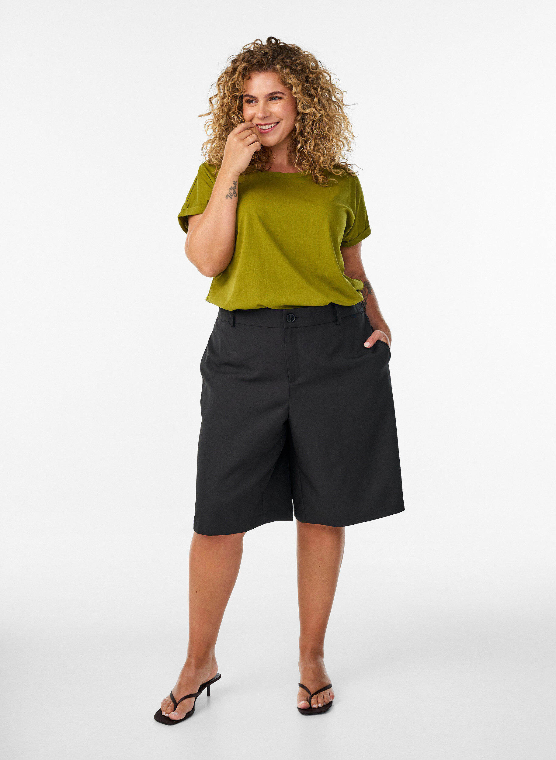 ZizziT-shirt met korte mouwen van katoenmix, Groen, Model image number 1