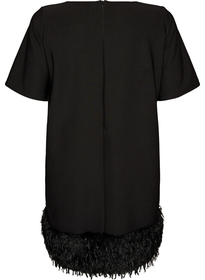 Korte jersey jurk met verenkant, Zwart, Packshot image number 1