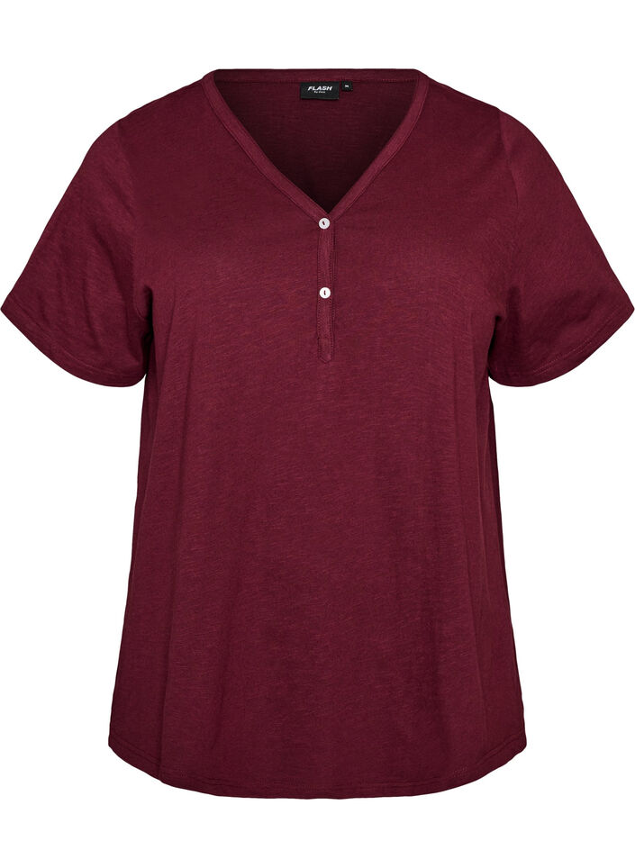 T-shirt met knoopdetail, Donker Bordeaux, Packshot image number 0