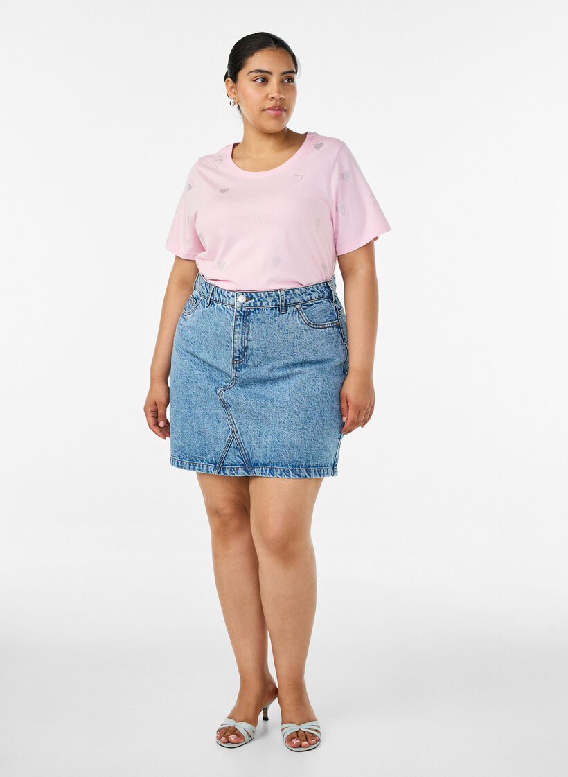 Organisch katoenen T-shirt met hartjes, Roze, Model image number 1