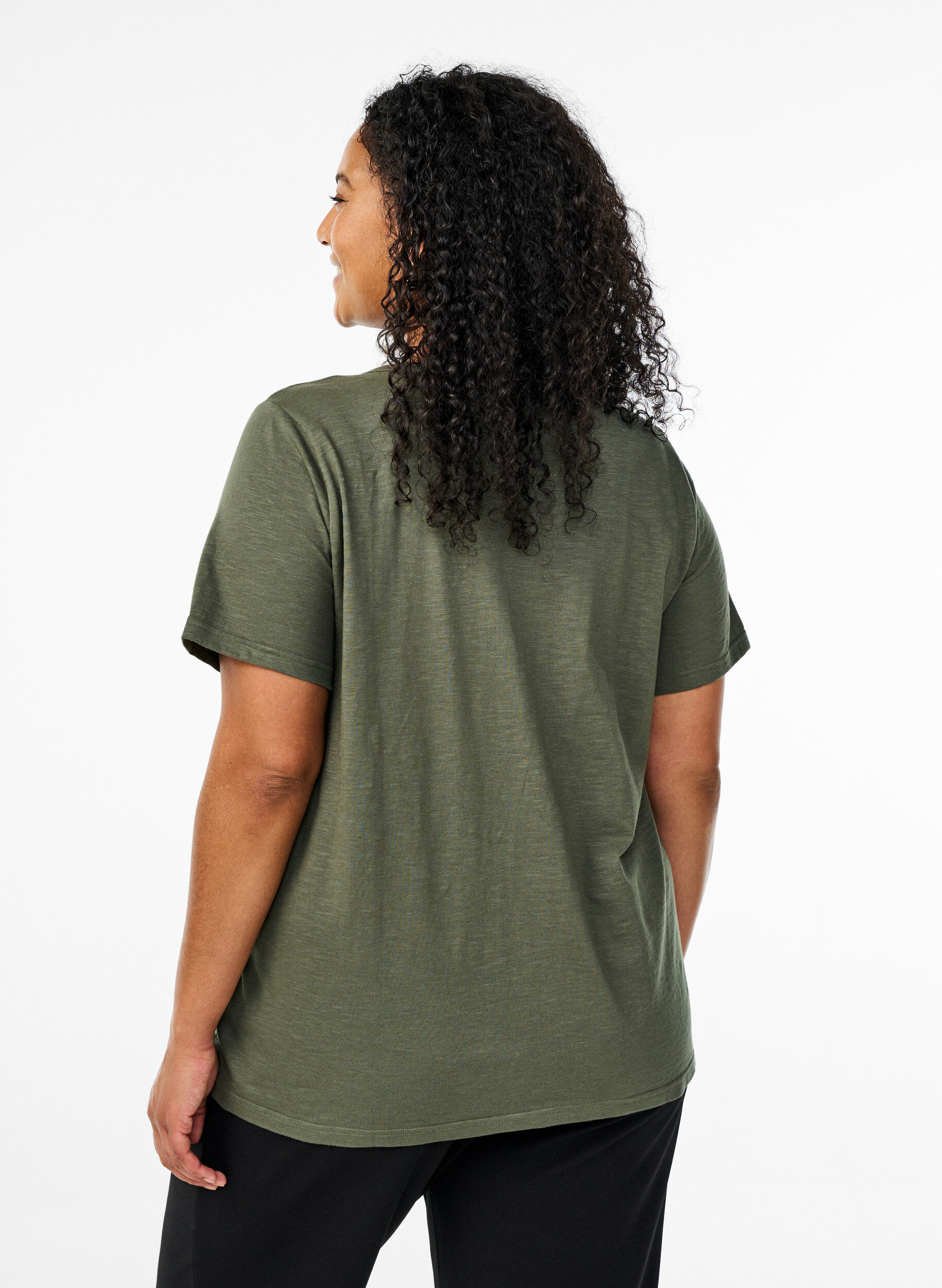 ZizziT-shirt met knoopdetail, Groen, Model image number 2