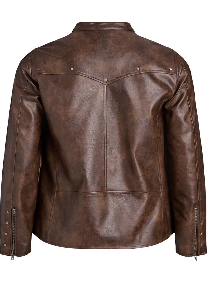 Imitatieleer jack met studs en zakken, Brown, Packshot