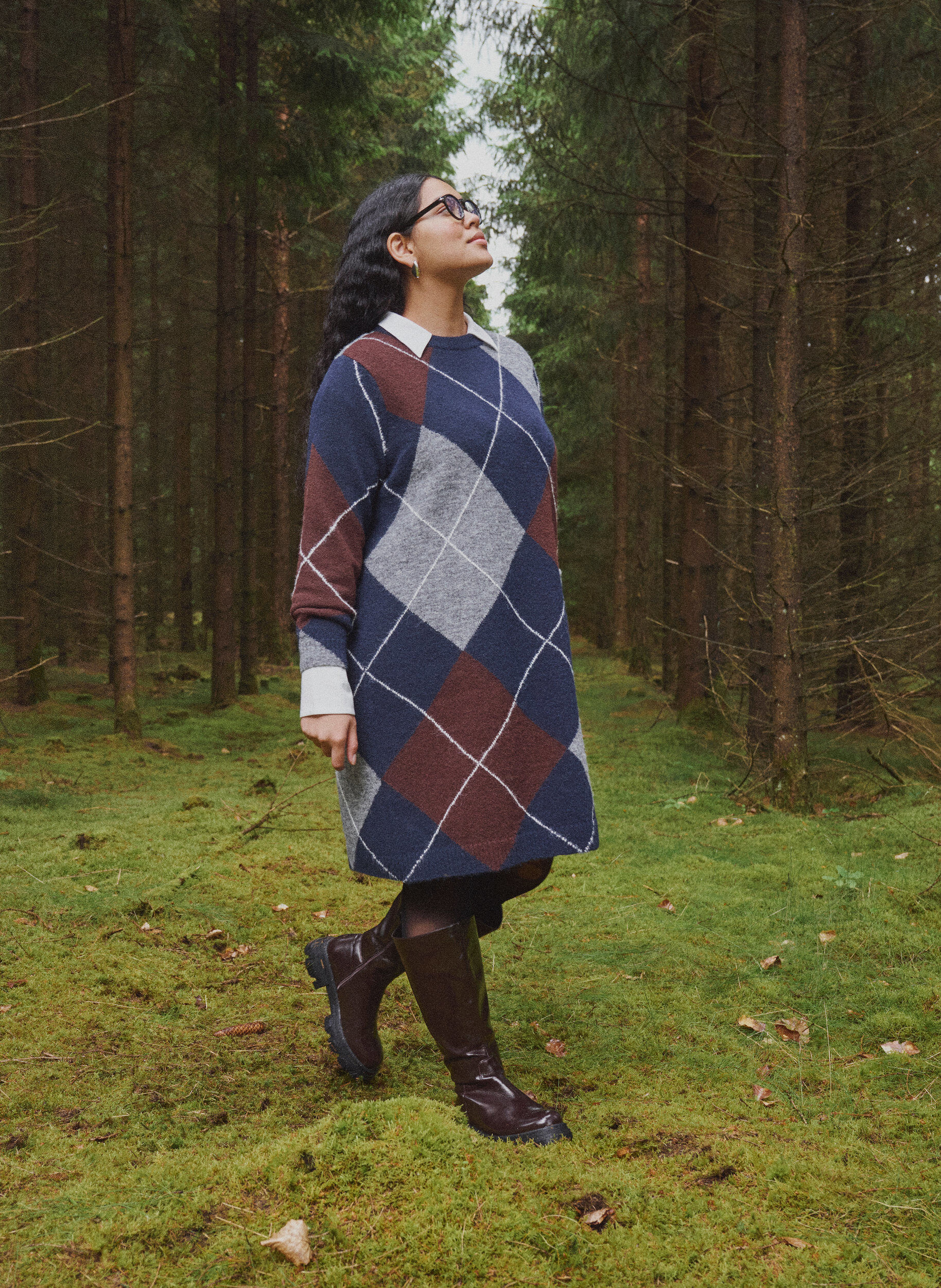 ZizziGebreide jurk met groot ruitpatroon, Blauw, Image image number 0