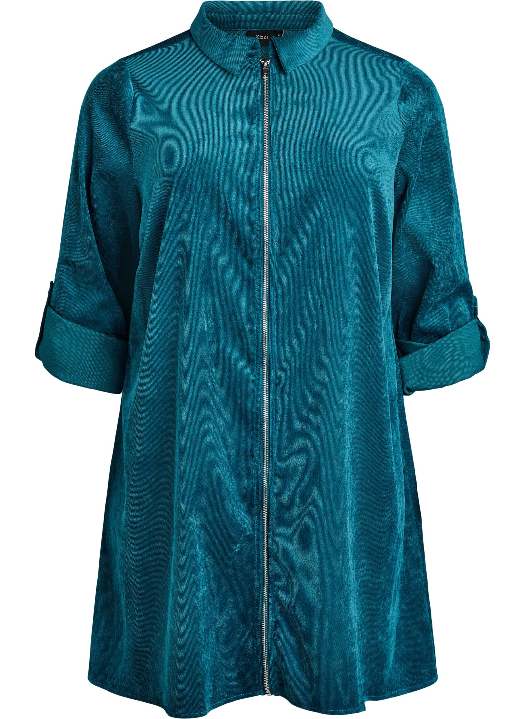 Corderoy jurk met rits en 3/4-mouwen