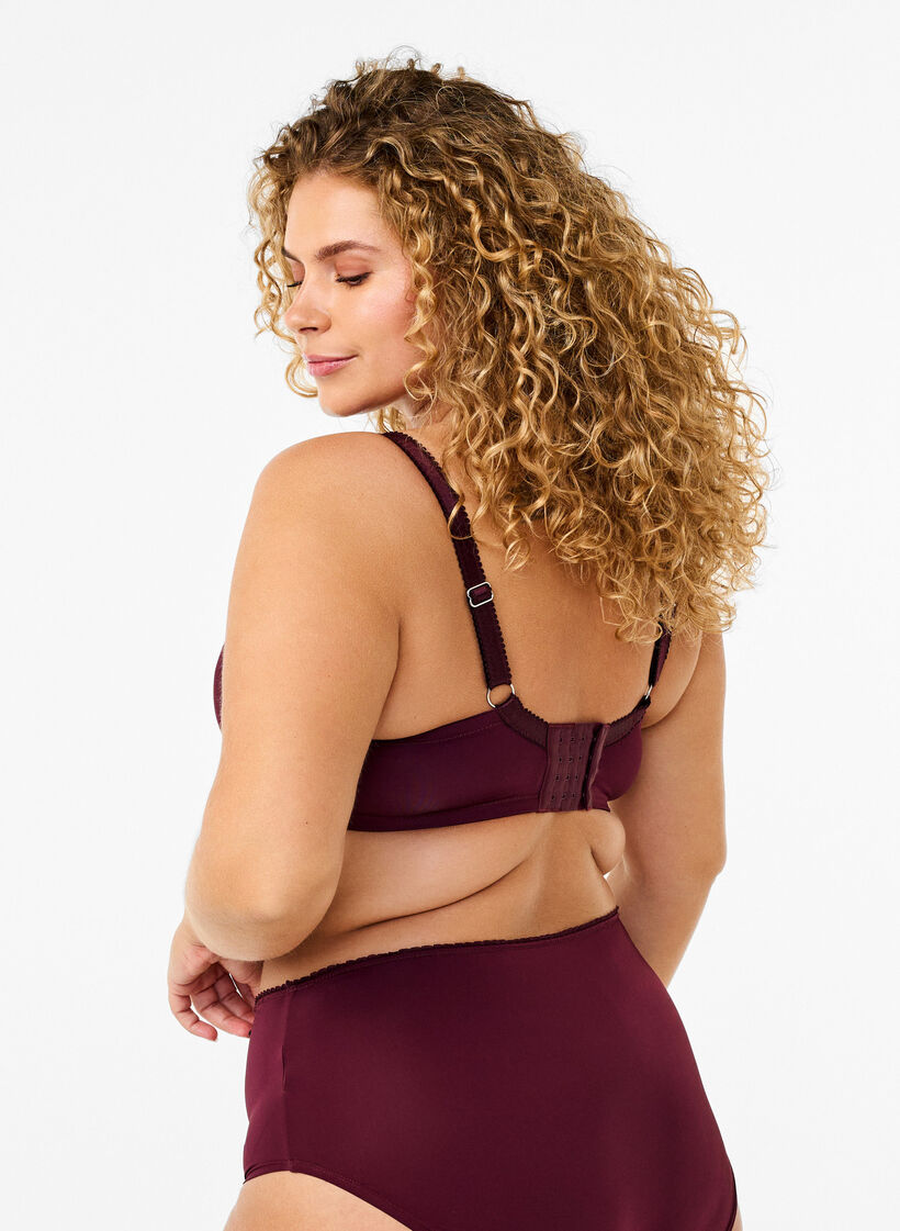 Gewatteerde bh met bloemenborduursel, Donker Bordeaux, Model image number 1