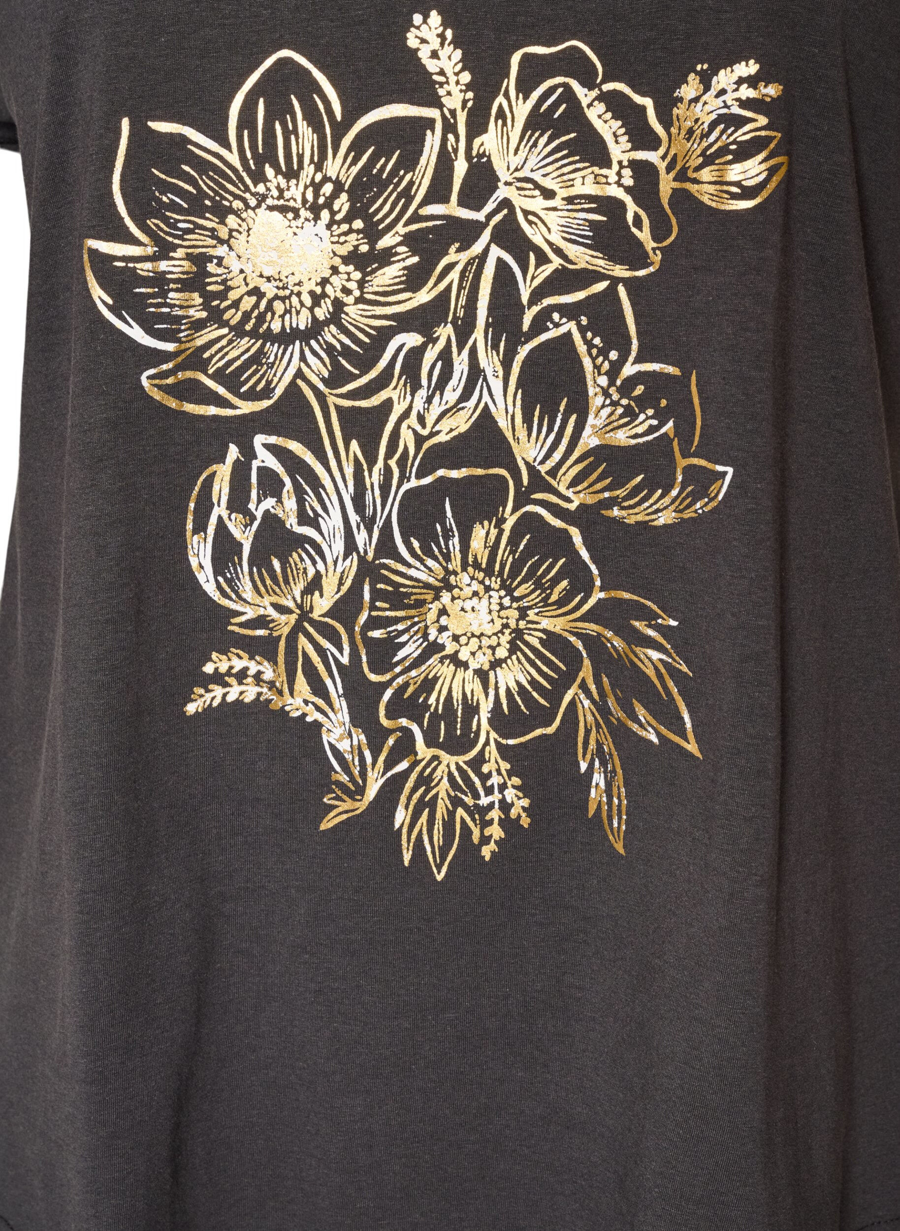 ZizziKatoenen T-shirt met goudkleurige folieprint, Grijs, Packshot image number 2