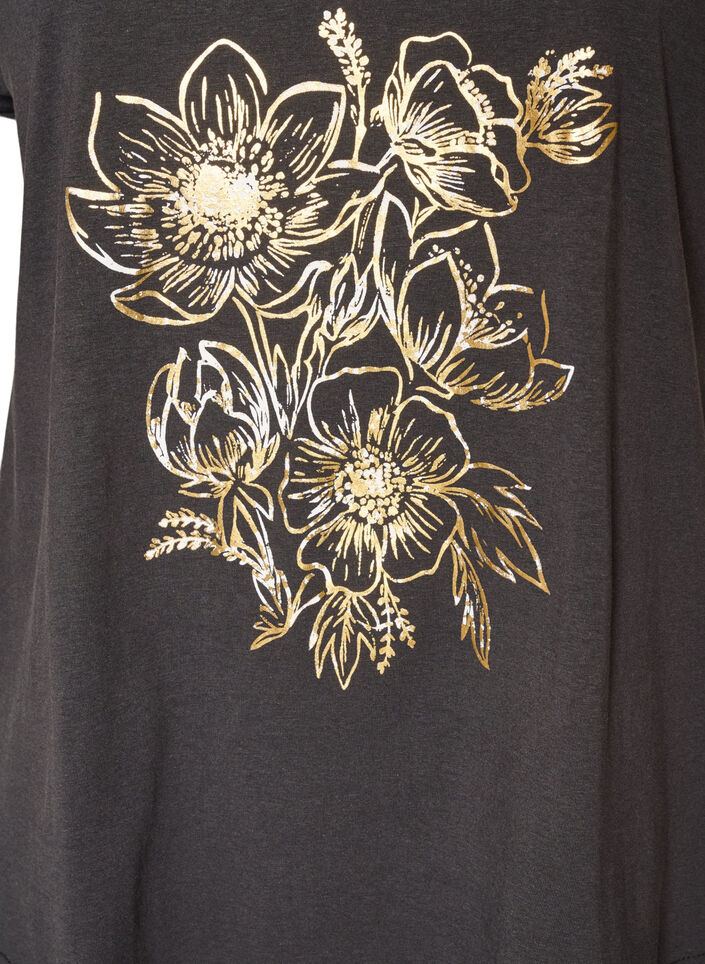 Katoenen T-shirt met goudkleurige folieprint, Grijs, Packshot image number 2