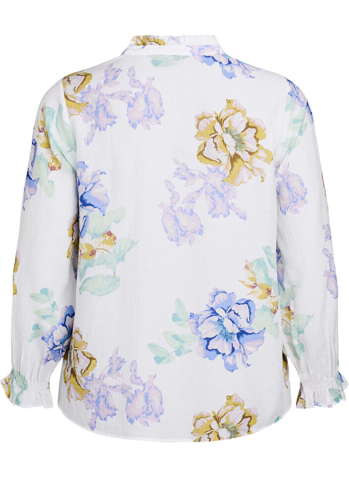 Pliss&eacute; blouse met lange mouwen en bloemenprint, Wit, Packshot image number 1