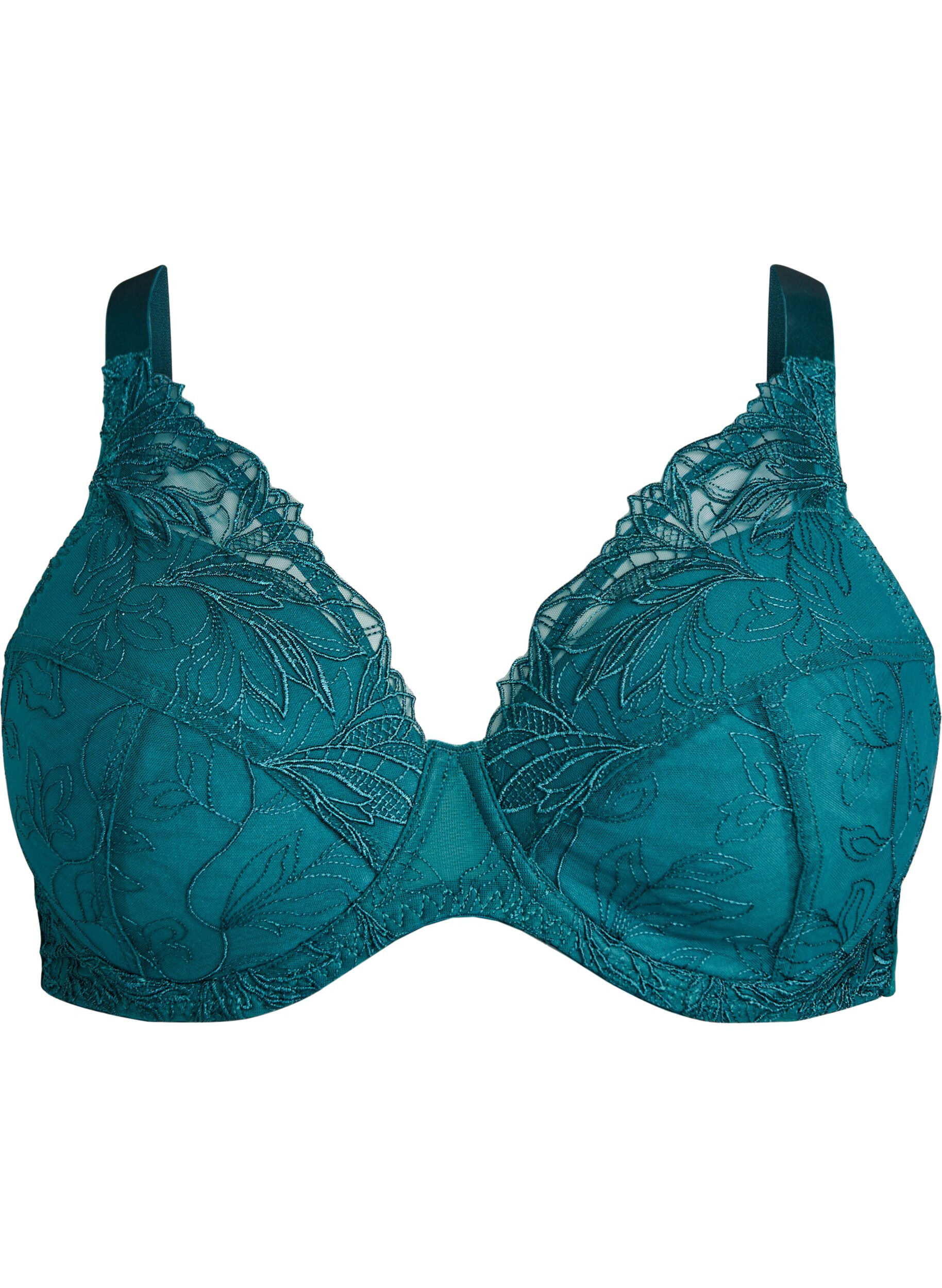 ZizziGewatteerde kanten beha met beugel, Groen, Packshot image number 0