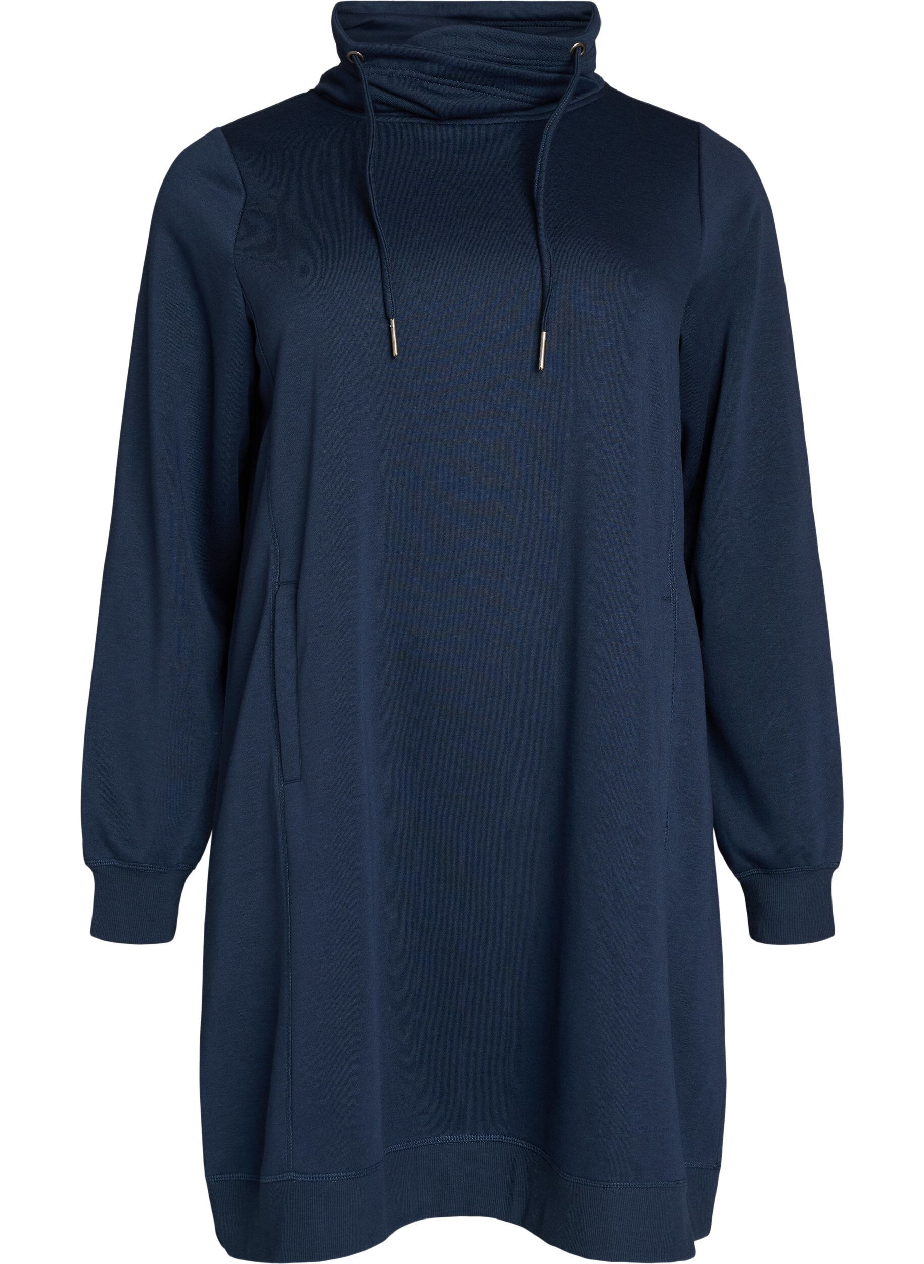 FLASH - Kort sweatshirt jurk met hoge kraag en zakken