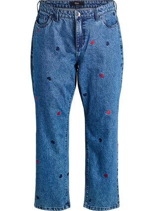 ZizziHigh waist Gemma jeans met geborduurde details, DB Hearts, Packshot image number 0