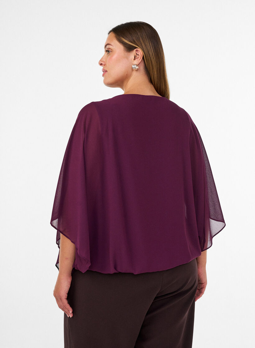 Chiffon blouse met balloneffect, Paars, Model image number 2