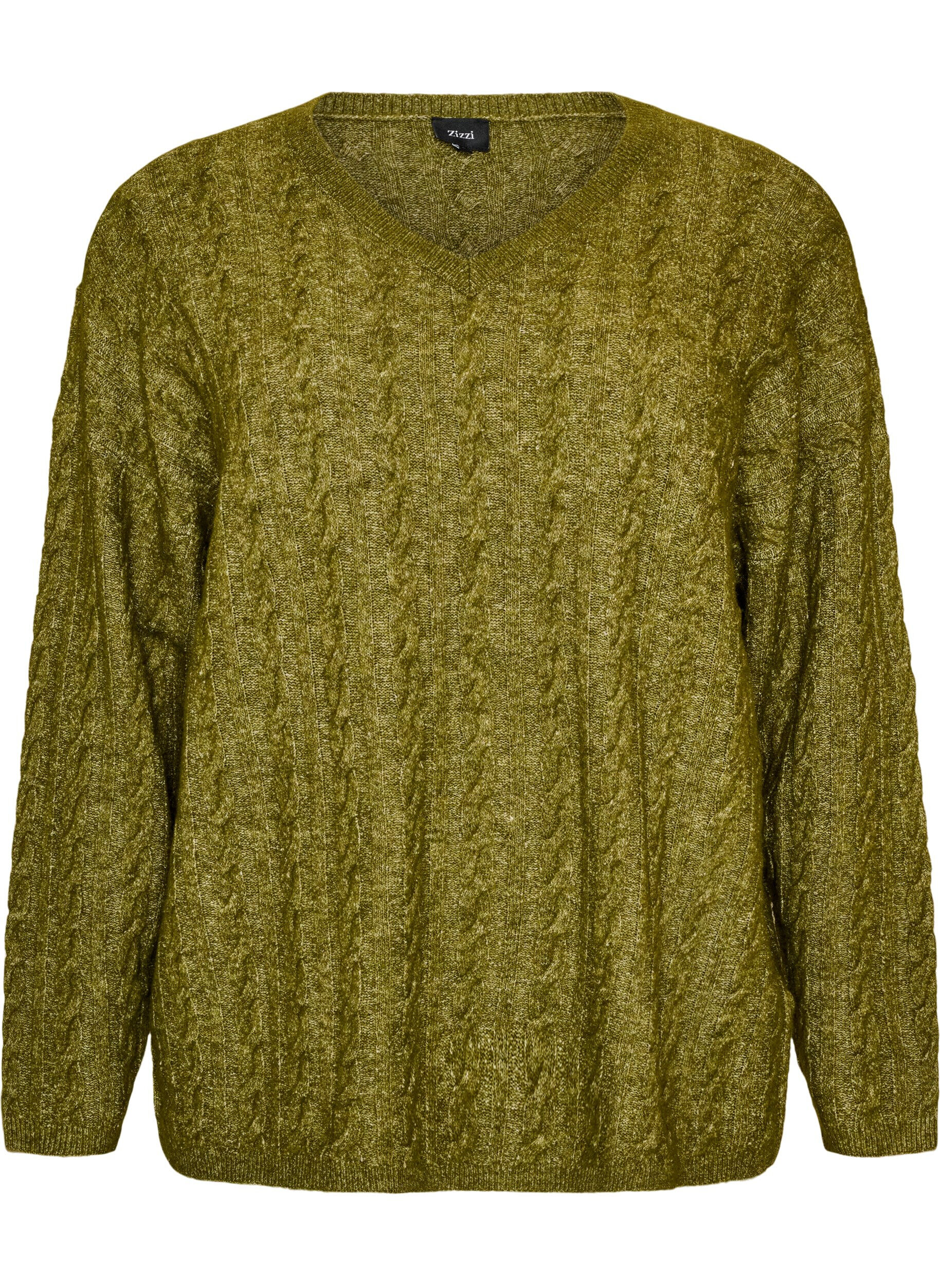 Gebreide blouse met kabelpatroon en V-hals