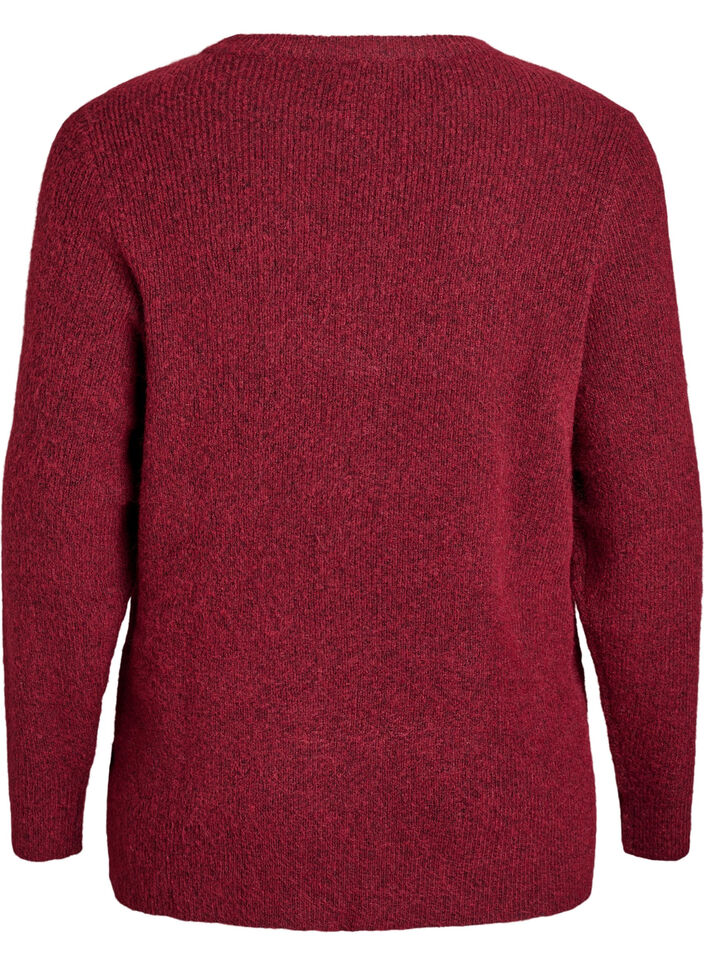 Gem&ecirc;leerde gebreide blouse met ronde hals, Rood, Packshot image number 1