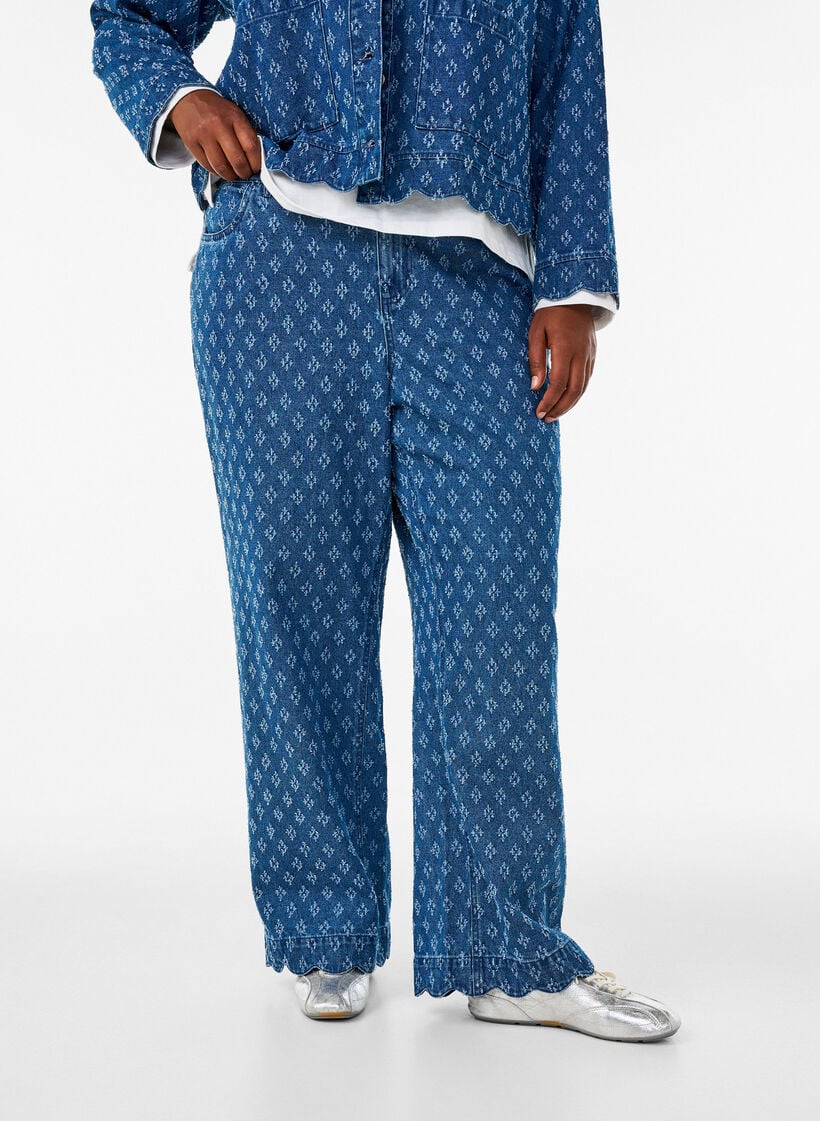 Myra jeans met wide fit en distressed patroon, Blauw, Model