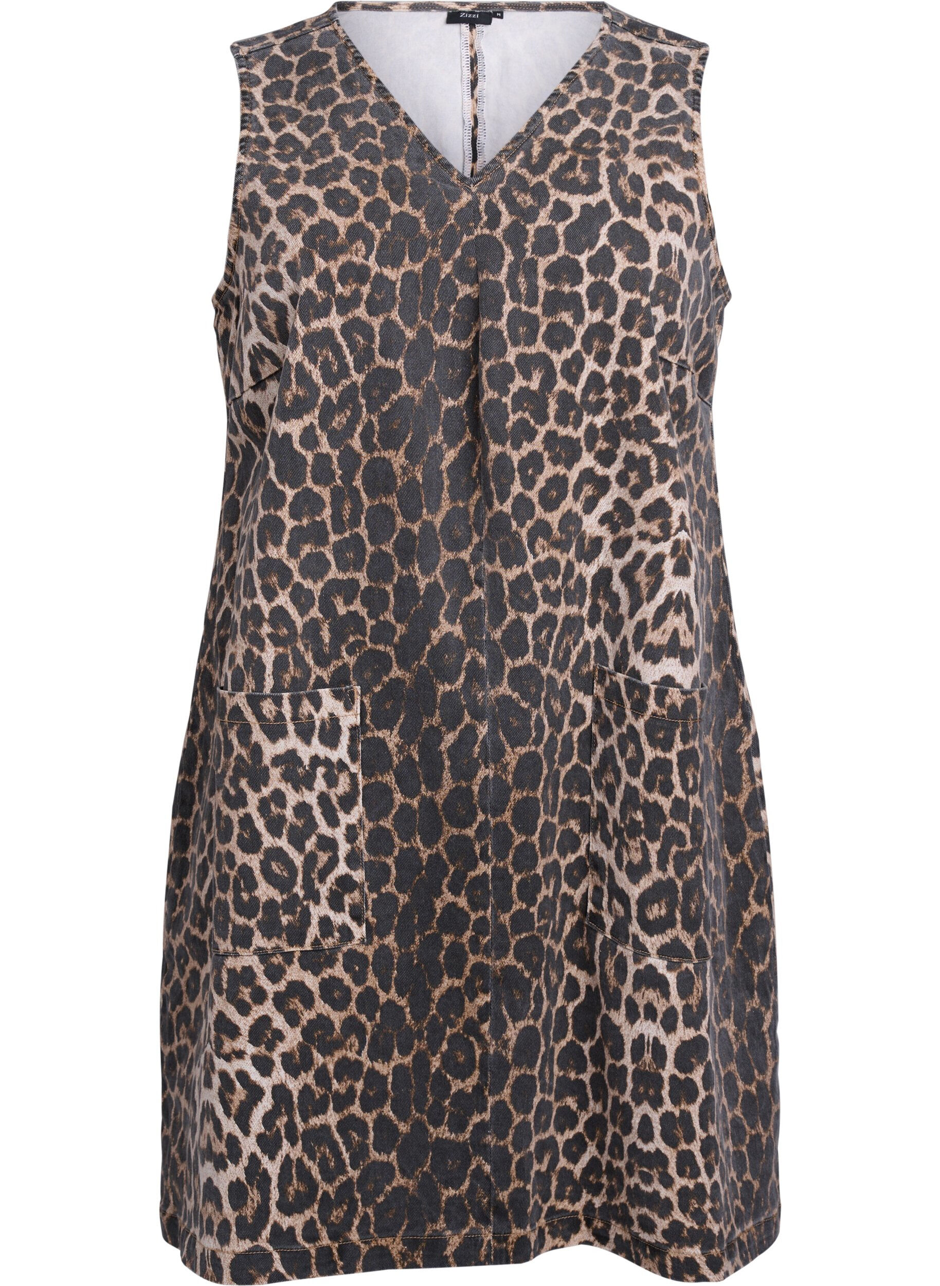 Pinafore jurk met zakken en luipaardprint