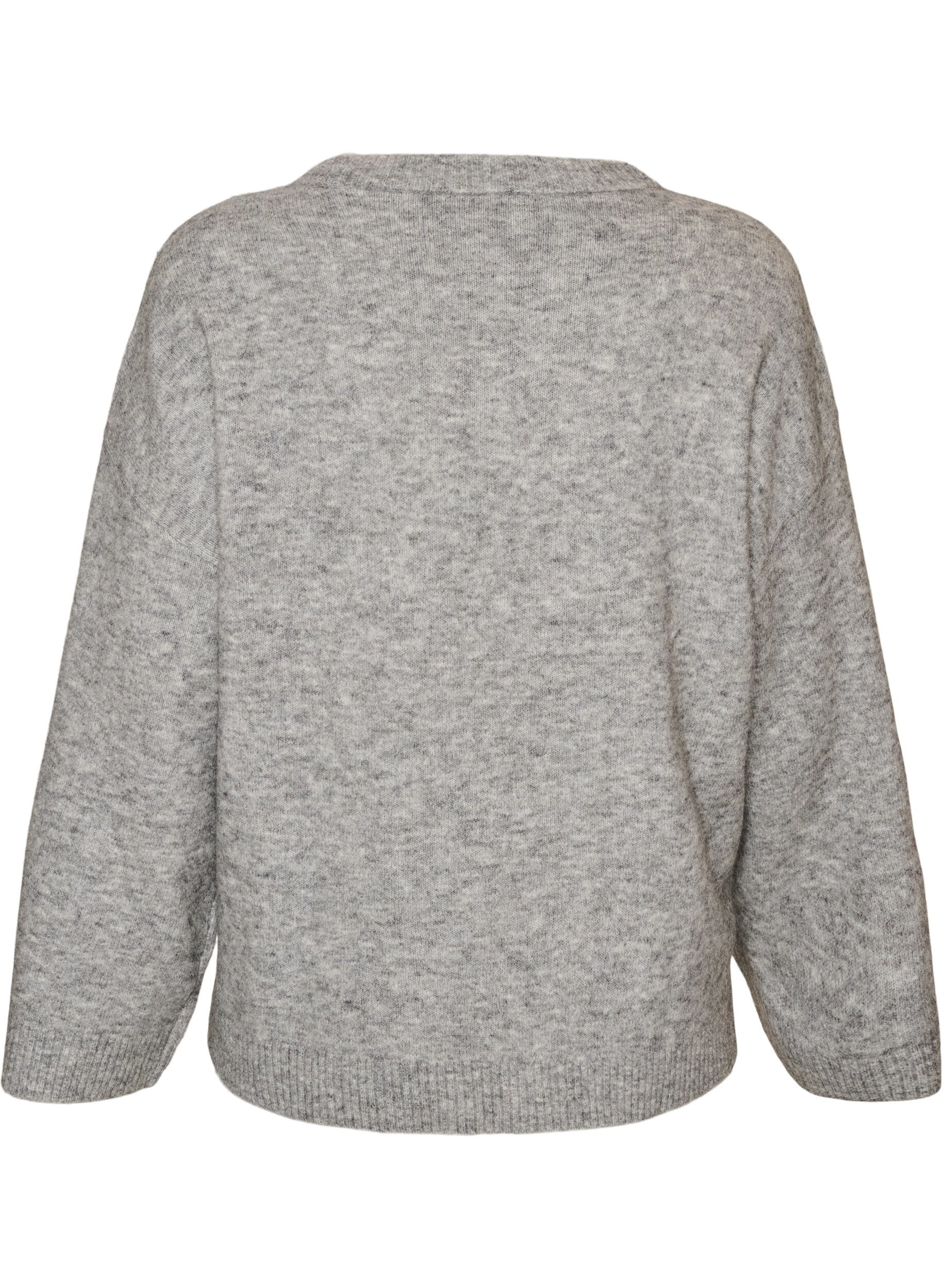 ZizziLosse gebreide blouse met alpaca en wol, Grijs, Packshot image number 1