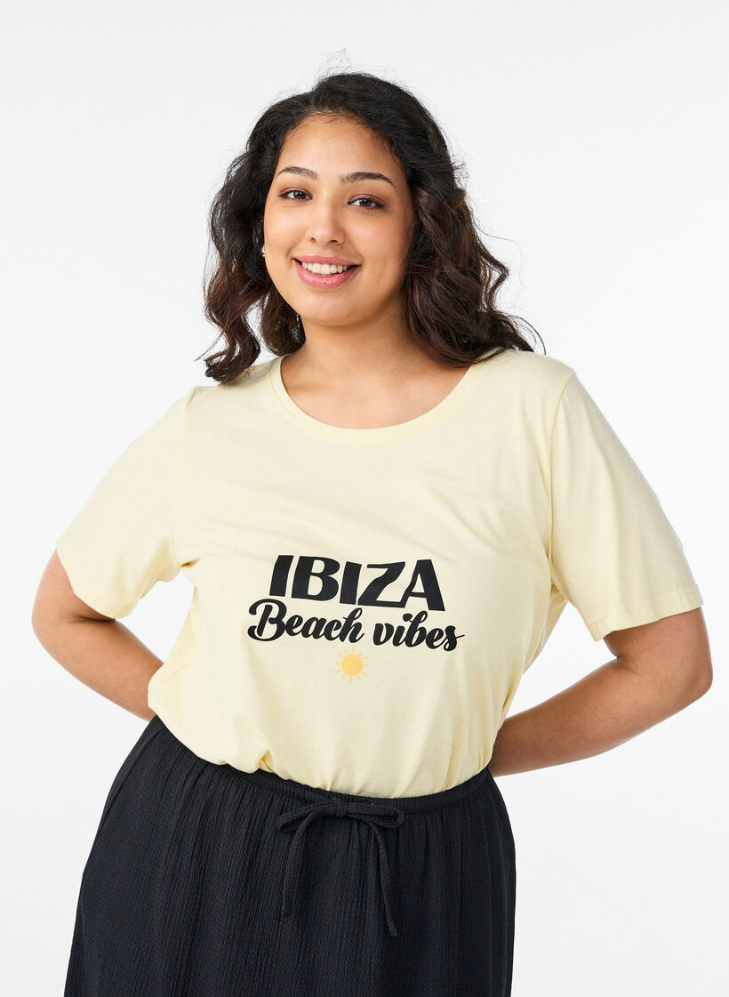 T-shirt met print, Geel, Model image number 0