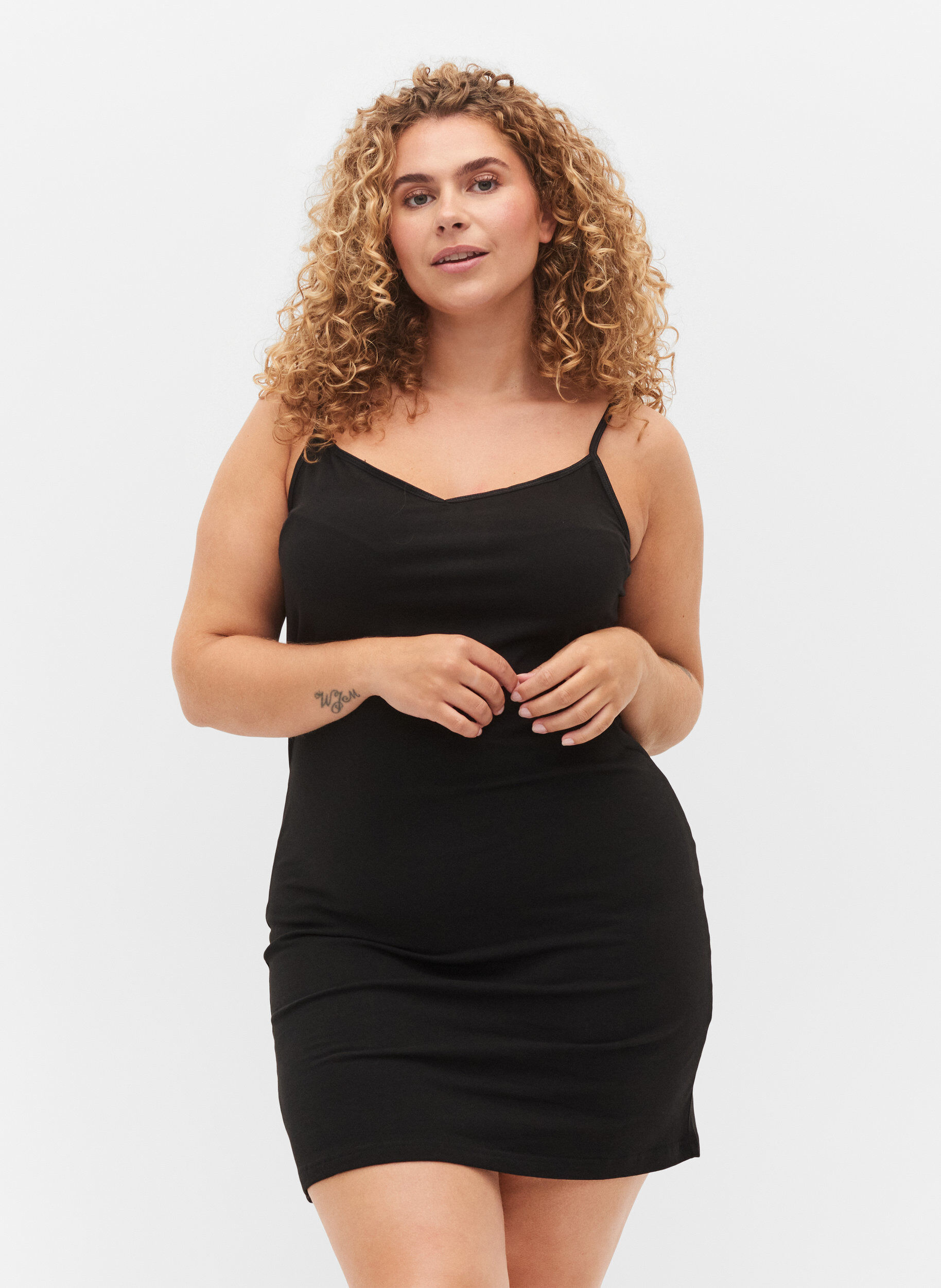 Lang basic katoenen topje, Zwart, Model