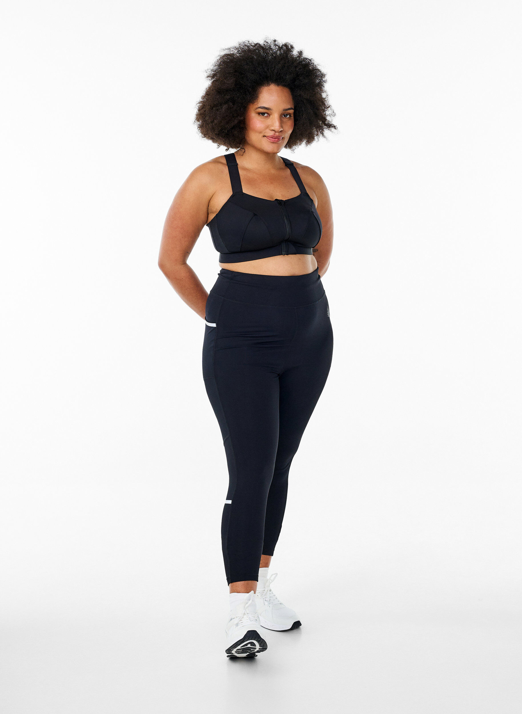 ZizziRunning tights met lichte compressie en zijzakken, Zwart, Model image number 1