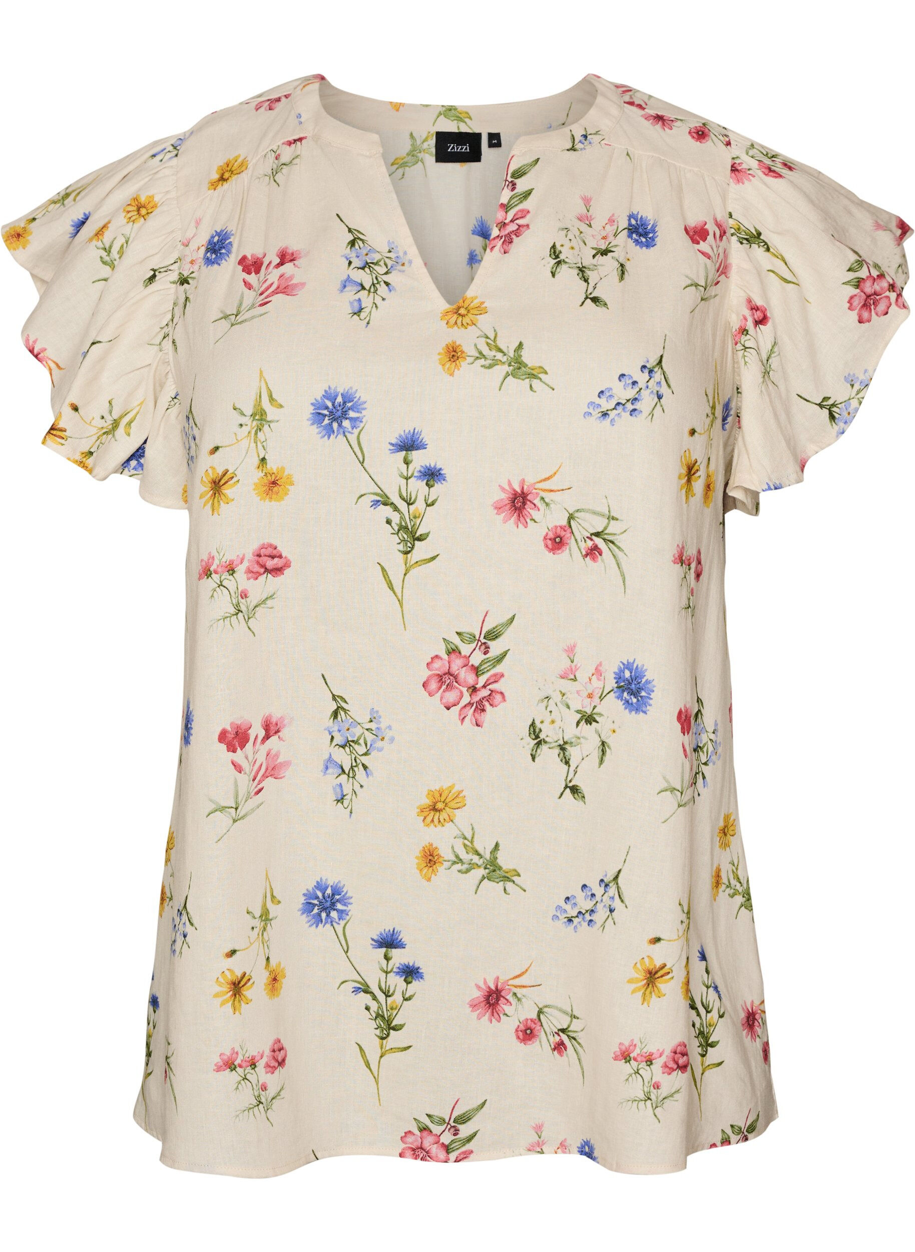 Viscose en linnen blouse met ruches aan de mouwen