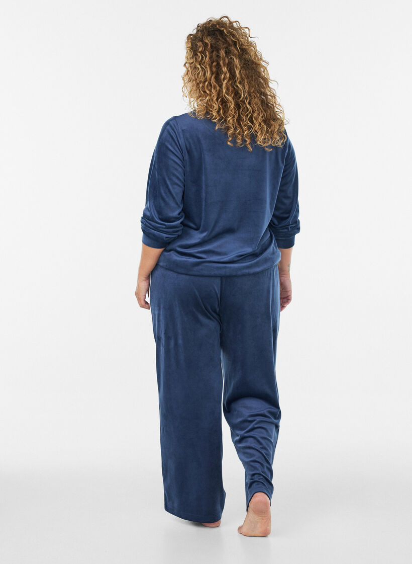 Velours blouse met geborduurde tekst, Blauw, Model image number 2