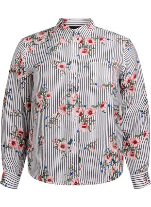 ZizziShirt met bloemenprint en smalle strepen, Black Striped AOP, Packshot image number 0