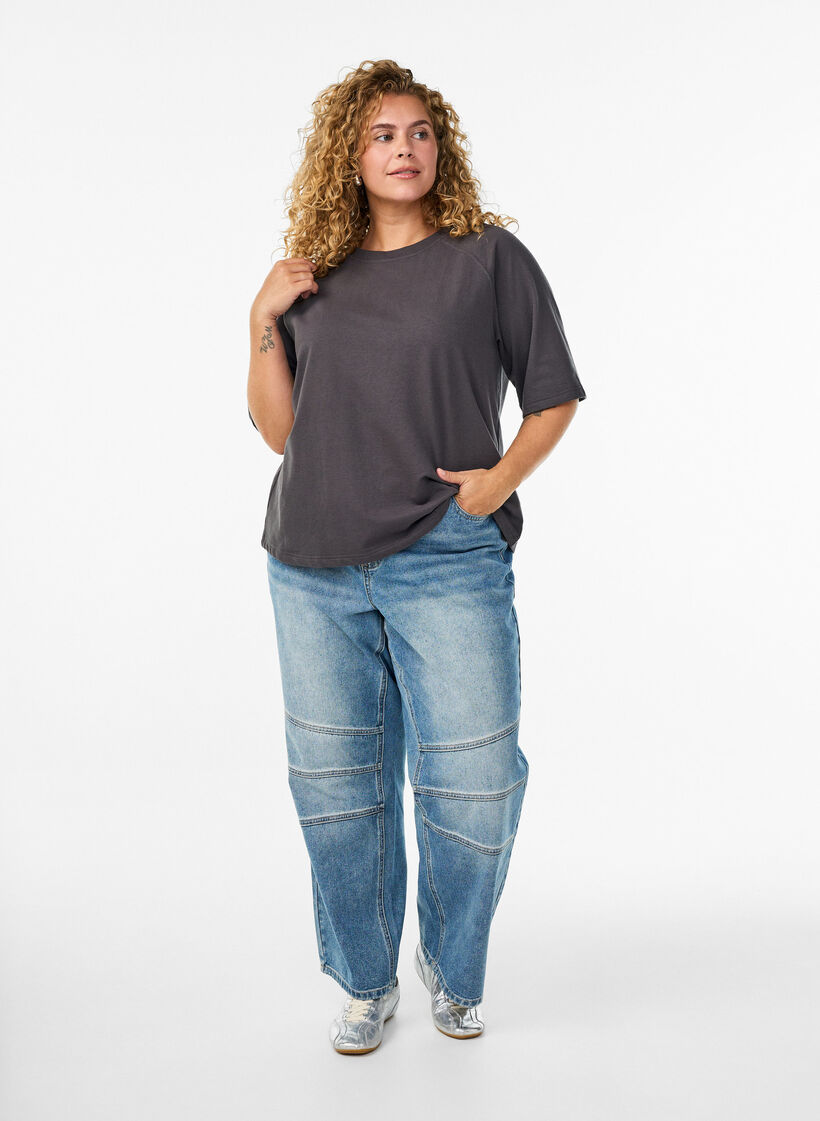 Jersey blouse met raglanmouwen tot de elleboog, Grijs, Model image number 1