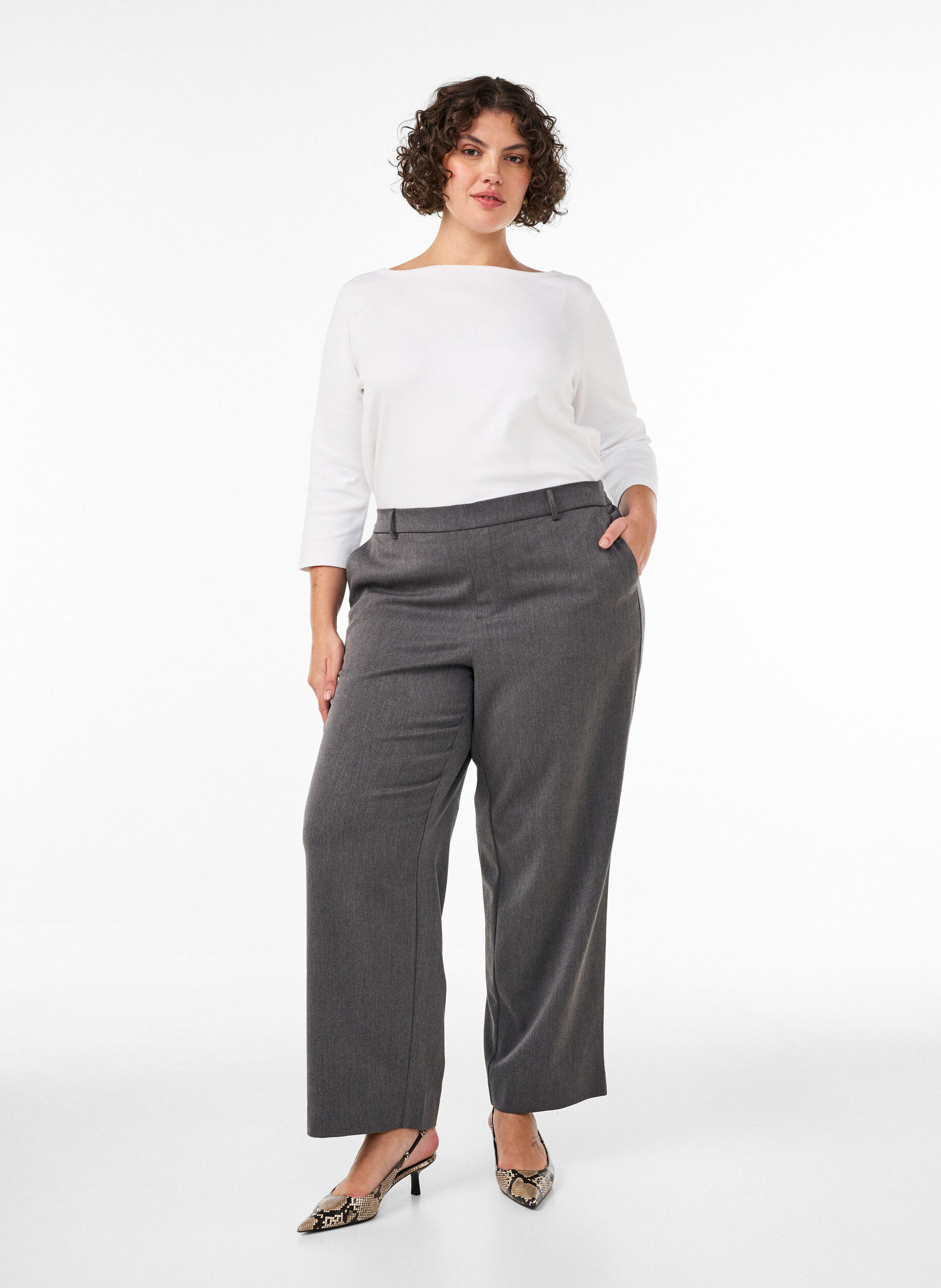 Hoogtailleerde pantalon met rechte pasvorm, Grijs, Model