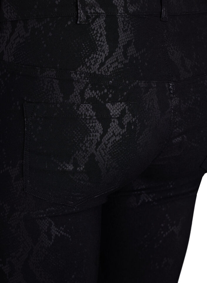 Strakke pasvorm broek met slangenpatroon, Zwart, Packshot image number 3