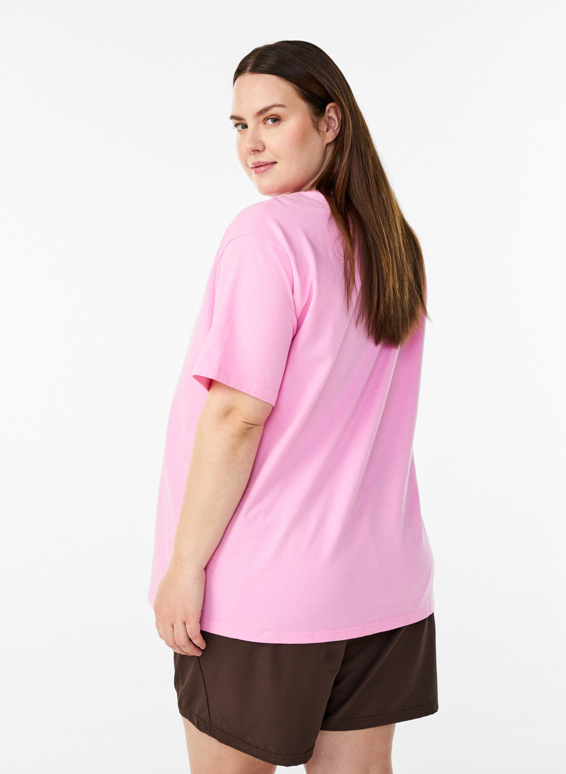 ZizziSportief T-shirt in biologisch katoen, Roze, Model image number 2