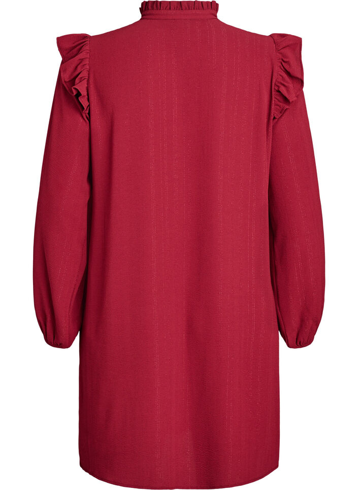 Kort jurkje met ruches en glitter, Donker Bordeaux, Packshot image number 1