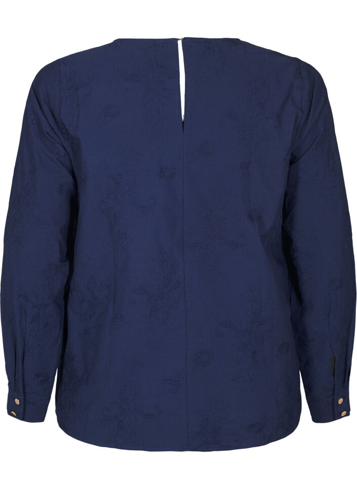Blouse met lange mouwen en borduurwerk, Blauw, Packshot image number 1