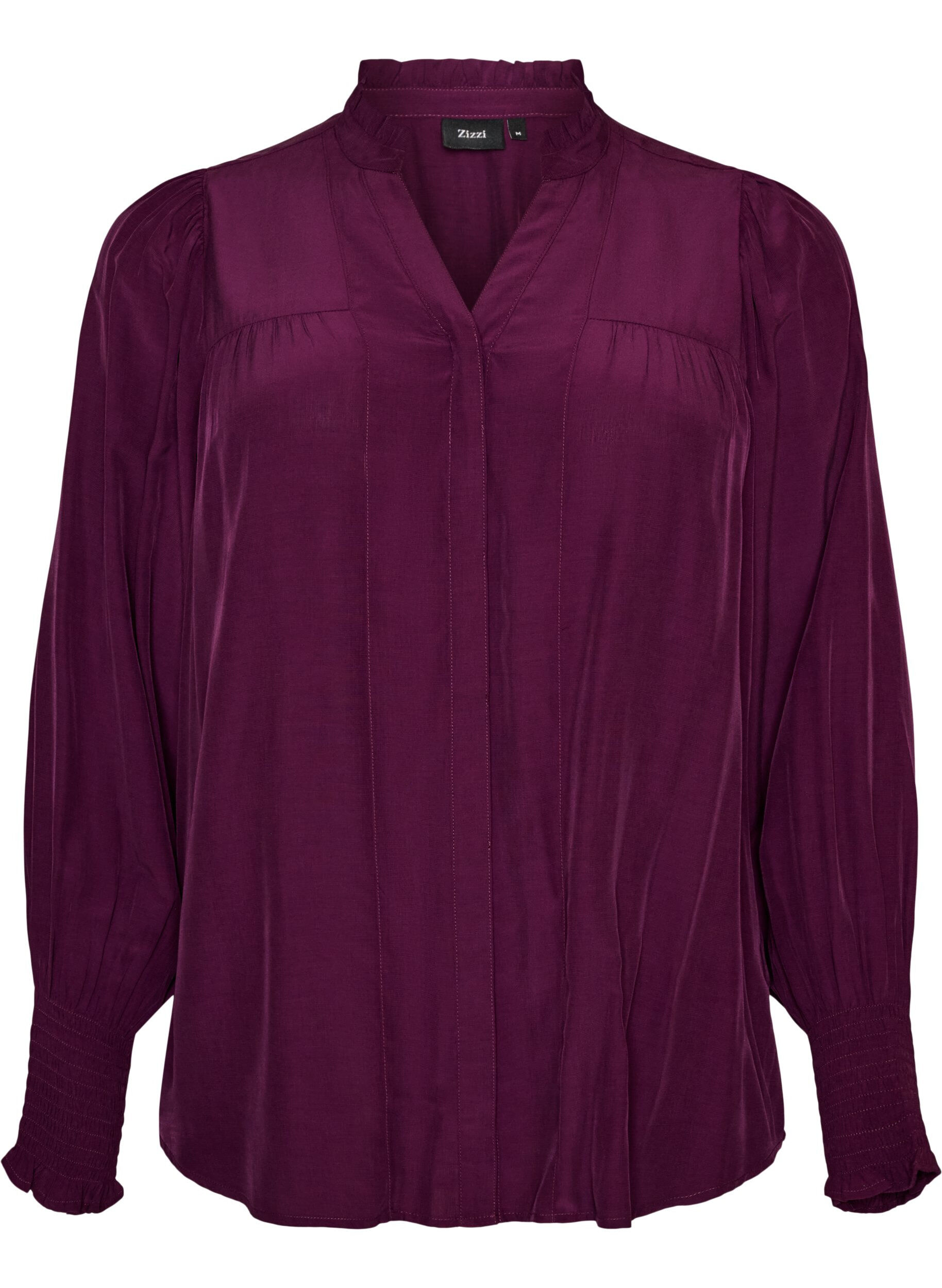 ZizziBlouse met ruches kraag en plooien, Paars, Packshot image number 0